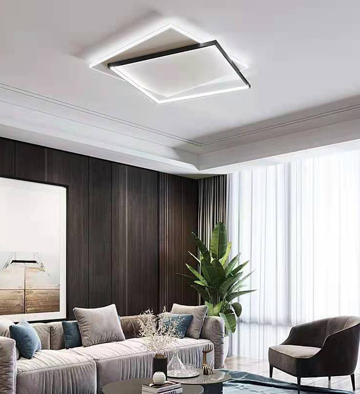 Acrylic Double Squares Flush Mount Lighting Modern Black-White LED Ceiling Flush Mount Light