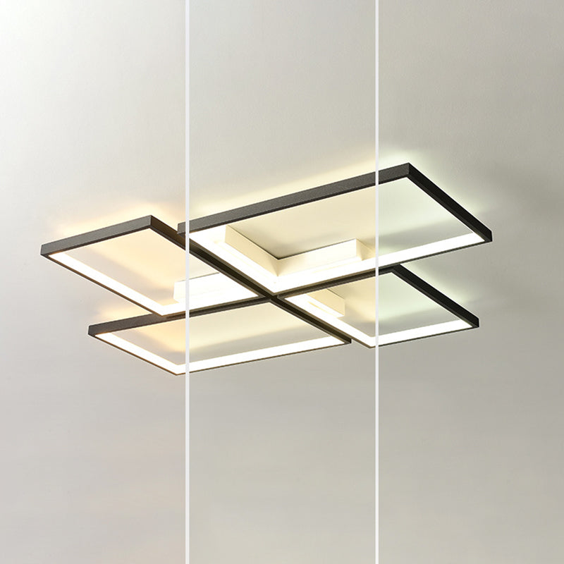 Plafonnier rectangulaire en acrylique, style minimaliste, LED, plafonnier encastré, noir