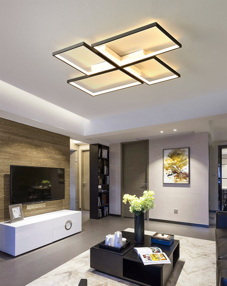 Plafonnier rectangulaire en acrylique, style minimaliste, LED, plafonnier encastré, noir