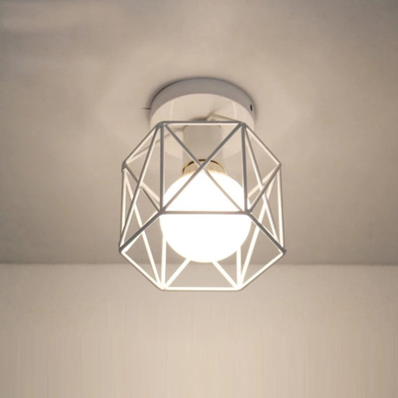 1-Light Wire Cage Semi Flush Mount Ceiling Fixture Industrial Metal Semi Flush