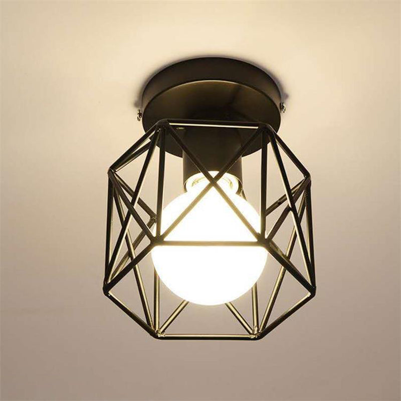 1-Light Wire Cage Semi Flush Mount Ceiling Fixture Industrial Metal Semi Flush