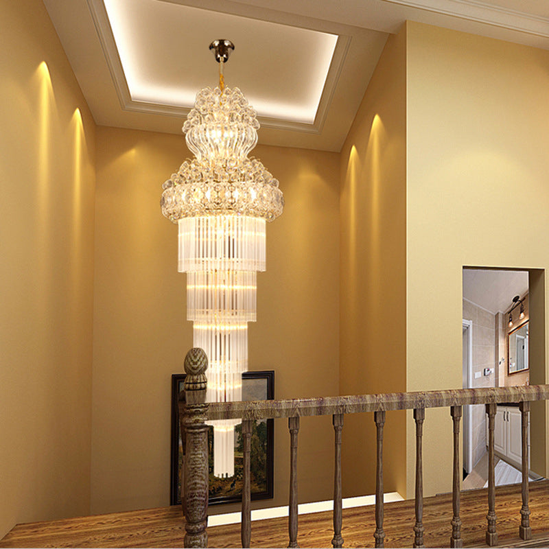 Cône d'escalier en lustre de lustre Light Light simple Clear Crystal Tod 12 Heads Gold Suspension Lampe