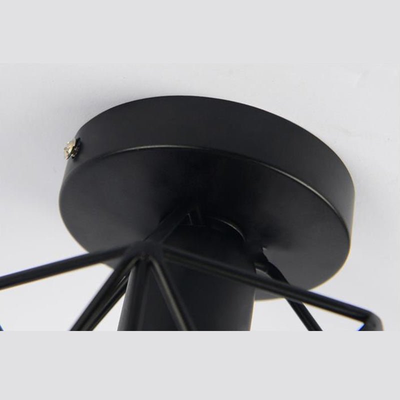 1-Light Wire Cage Semi Flush Mount Ceiling Fixture Industrial Metal Semi Flush