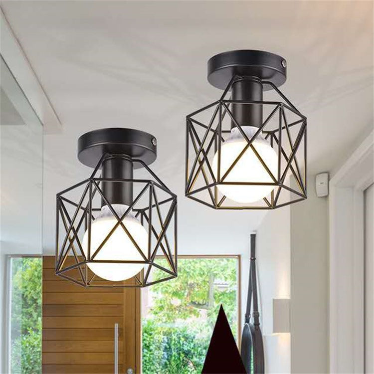 1-Light Wire Cage Semi Flush Mount Ceiling Fixture Industrial Metal Semi Flush