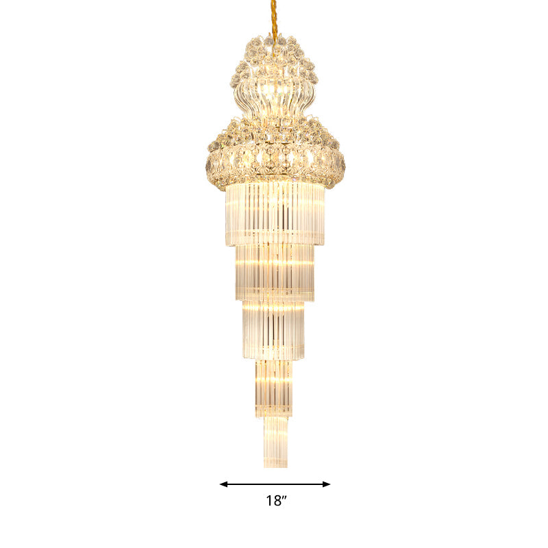 Cône d'escalier en lustre de lustre Light Light simple Clear Crystal Tod 12 Heads Gold Suspension Lampe