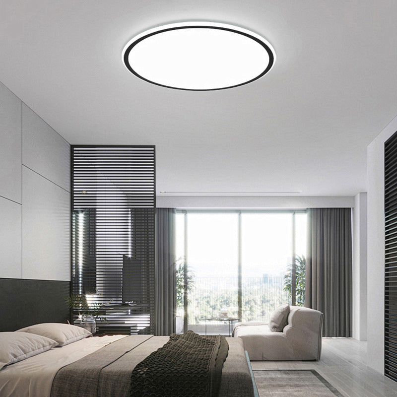 Modern Bedroom Round LED Ceiling Light Minimalist Aluminum Hallway Lighting Fixture in Black + White