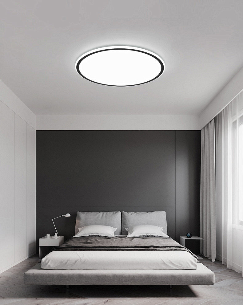 Modern Bedroom Round LED Ceiling Light Minimalist Aluminum Hallway Lighting Fixture in Black + White
