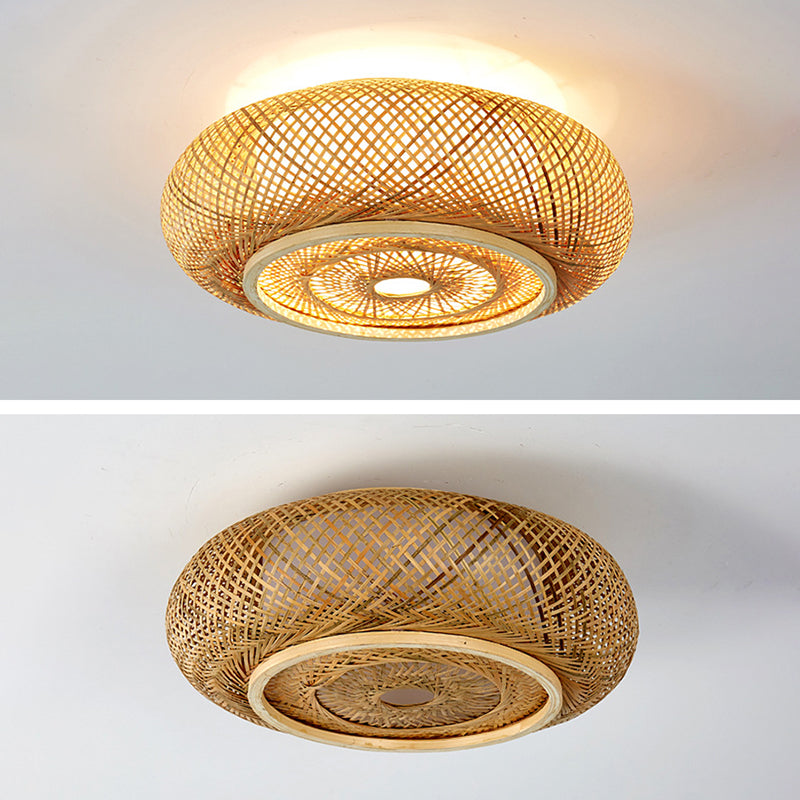 Cross Woven Flush Mount Ceiling Light Contemporary Rattan Ceiling Mount Light Fixture for Bedroom