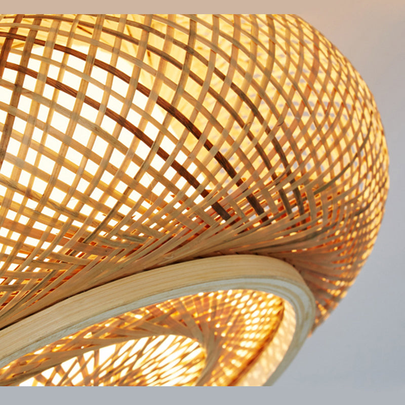 Cross Woven Flush Mount Ceiling Light Contemporary Rattan Ceiling Mount Light Fixture for Bedroom