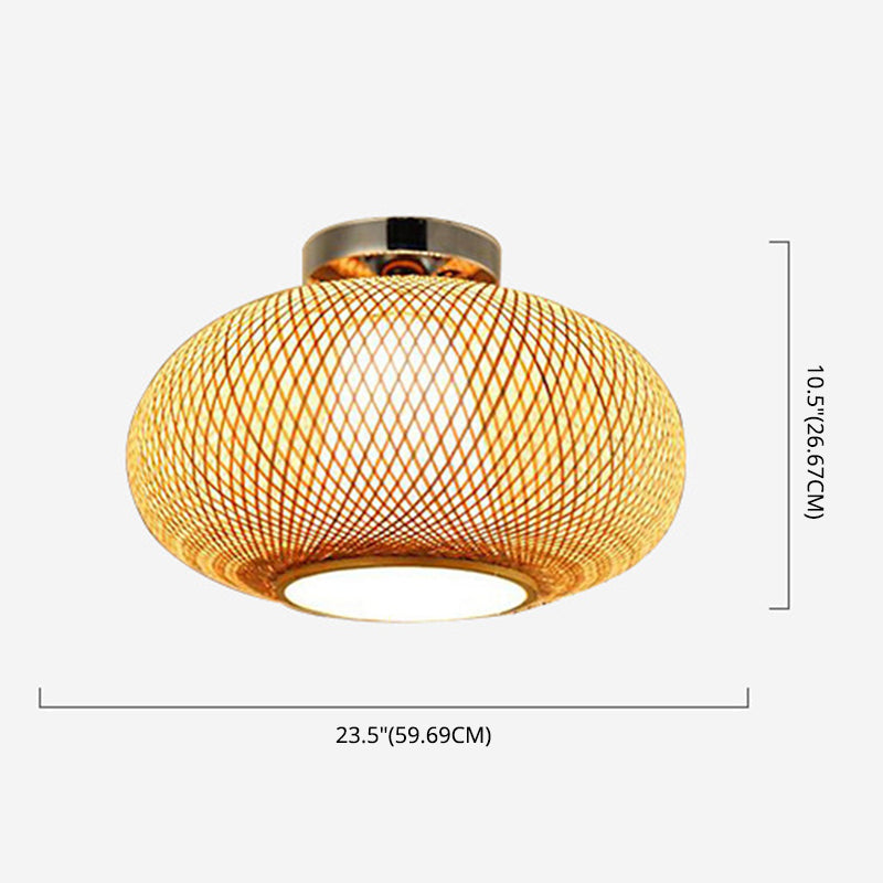 Lantaarn Semi Flush Mount Light Modernist Rattan Plafond Flush Mount voor slaapkamer