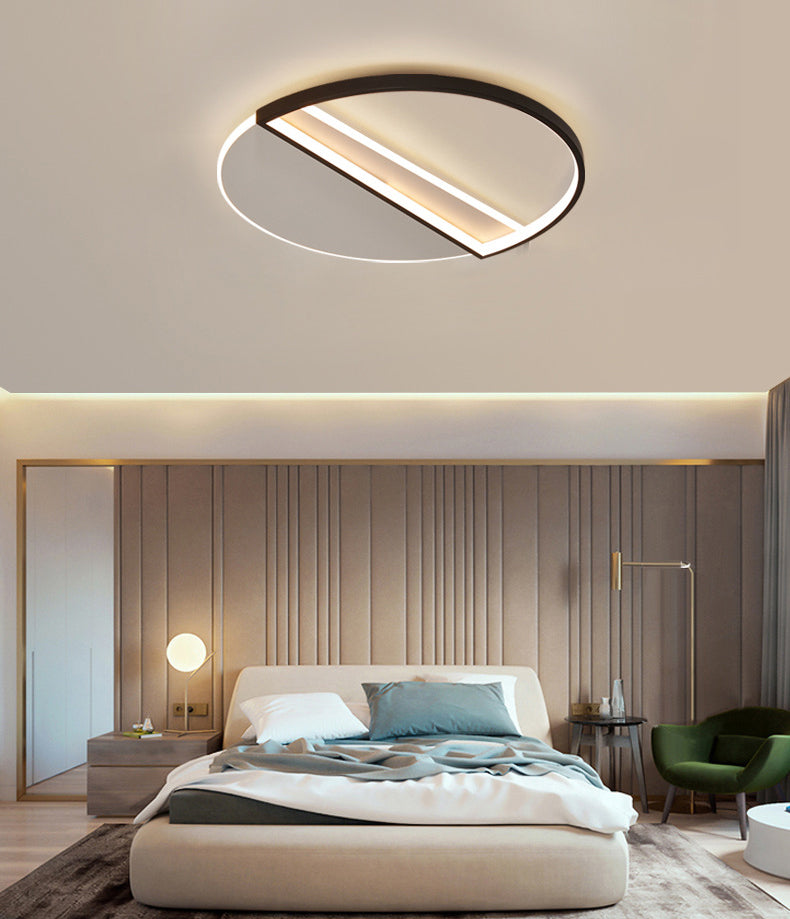 Plafonnier LED en demi-cercle décalé de 20.5 pouces de large, luminaire créatif pour chambre à coucher, Style nordique minimaliste, plafonnier LED en noir