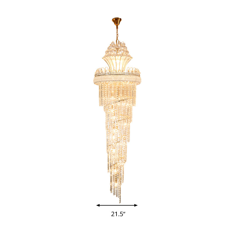 Gold 12 têtes lustre éclairage moderne en cristal en croi du lustre en spirale