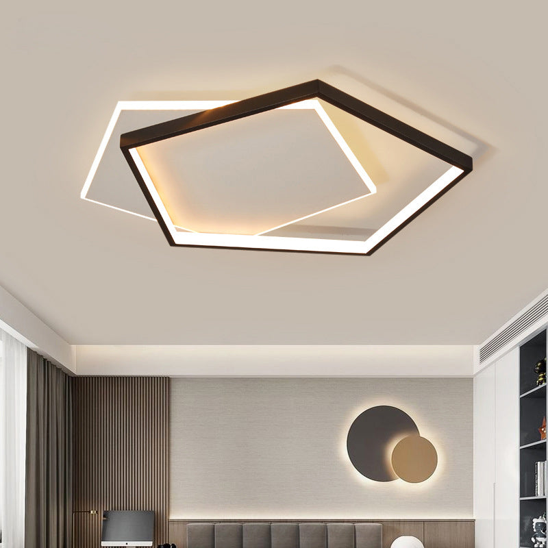 19.5" Wide Double Pentagonal LED Ceiling Light Aluminum Contemporary Flush Mount Lighting Fixture in Black + White