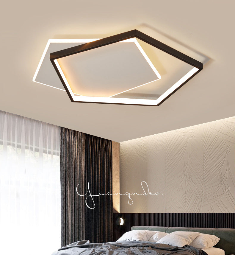 19.5" Wide Double Pentagonal LED Ceiling Light Aluminum Contemporary Flush Mount Lighting Fixture in Black + White
