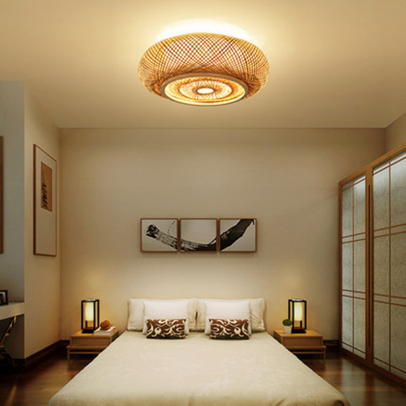 Circular Flush Mount Light Fixture Asian Rattan Flush Mount