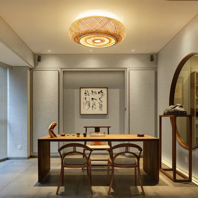 Circular Flush Mount Light Fixture Asian Rattan Flush Mount