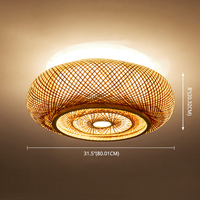 Circular Flush Mount Light Fixture Asian Rattan Flush Mount