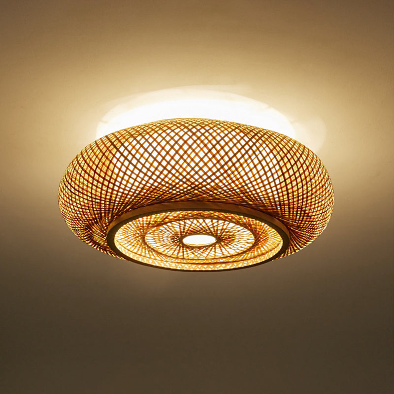 Circular Flush Mount Light Fixture Asian Rattan Flush Mount