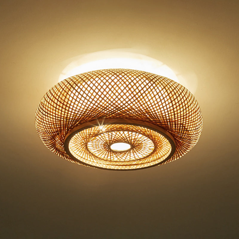 Circular Flush Mount Light Fixture Asian Rattan Flush Mount