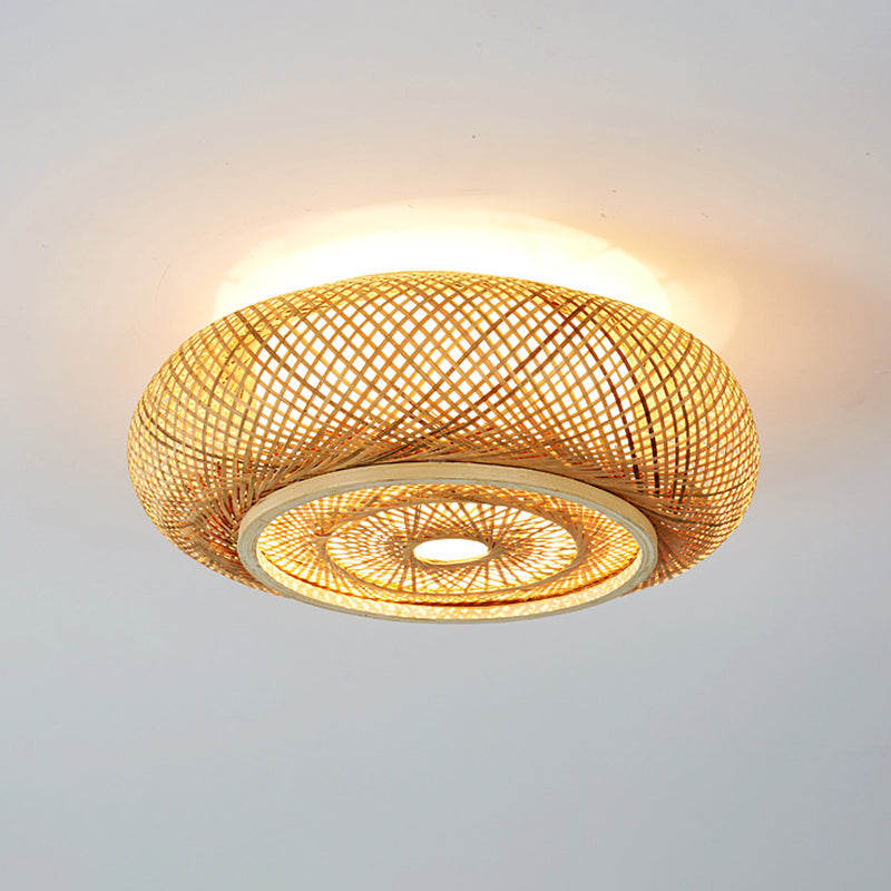 Circular Flush Mount Light Fixture Asian Rattan Flush Mount