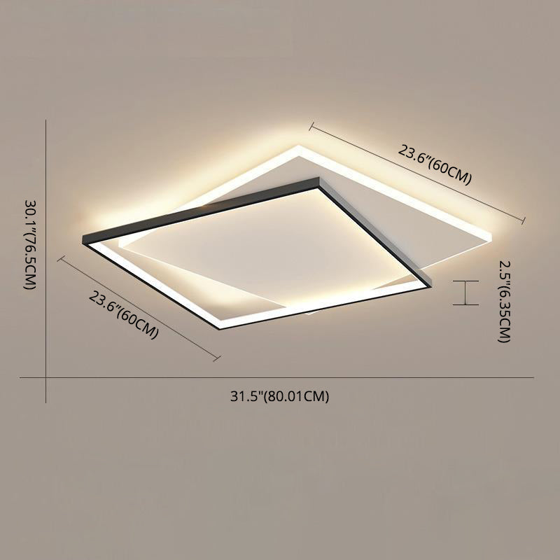Double Squares Nordic Style LED Ceiling Light Minimalism Ultra-thin Flush Mount Lamp for Living Room