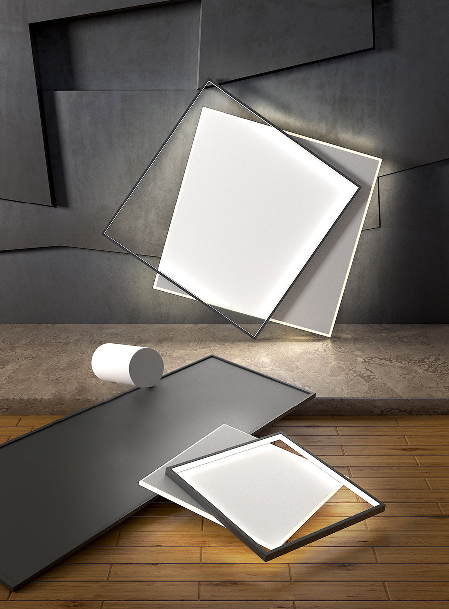 Double Squares Nordic Style LED Ceiling Light Minimalism Ultra-thin Flush Mount Lamp for Living Room
