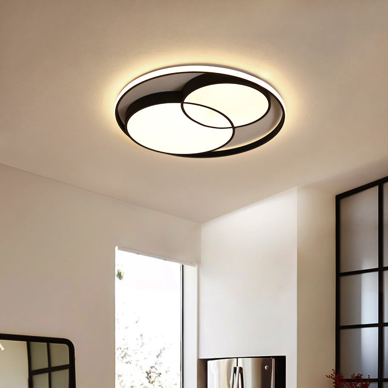 Black Interlocking Circles Design LED Ceiling Light Simplicity Modern Aluminum Lighting Fixture with Acrylic Shade
