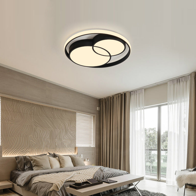 Black Interlocking Circles Design LED Ceiling Light Simplicity Modern Aluminum Lighting Fixture with Acrylic Shade