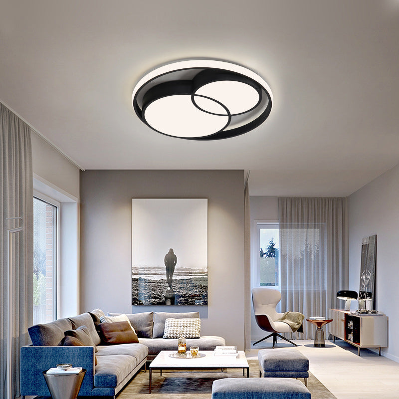 Black Interlocking Circles Design LED Ceiling Light Simplicity Modern Aluminum Lighting Fixture with Acrylic Shade