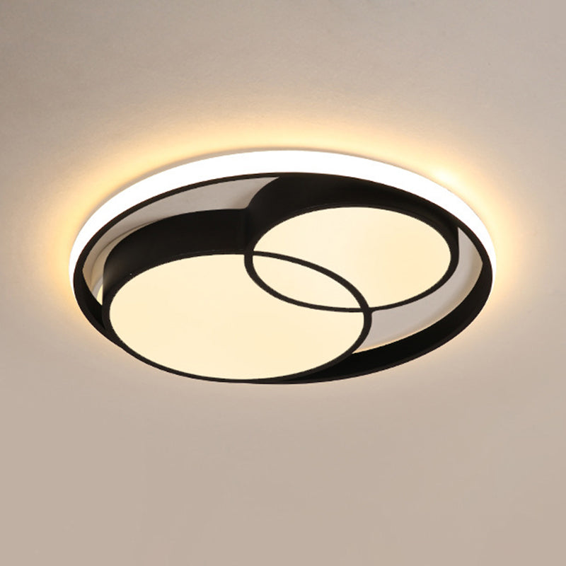 Black Interlocking Circles Design LED Ceiling Light Simplicity Modern Aluminum Lighting Fixture with Acrylic Shade