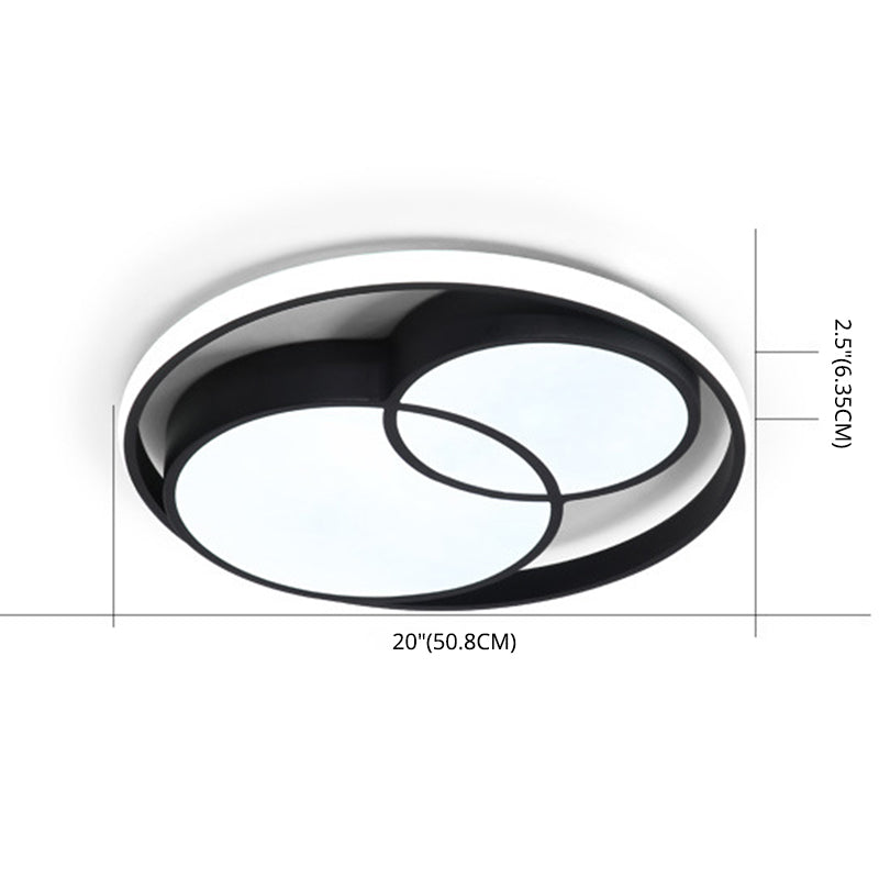 Black Interlocking Circles Design LED Ceiling Light Simplicity Modern Aluminum Lighting Fixture with Acrylic Shade