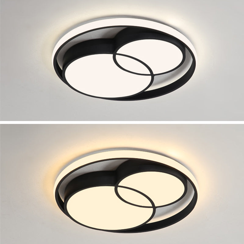 Black Interlocking Circles Design LED Ceiling Light Simplicity Modern Aluminum Lighting Fixture with Acrylic Shade