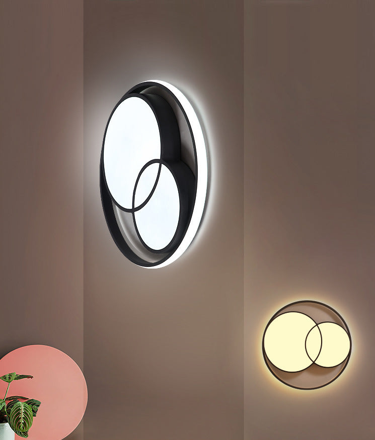 Black Interlocking Circles Design LED Ceiling Light Simplicity Modern Aluminum Lighting Fixture with Acrylic Shade