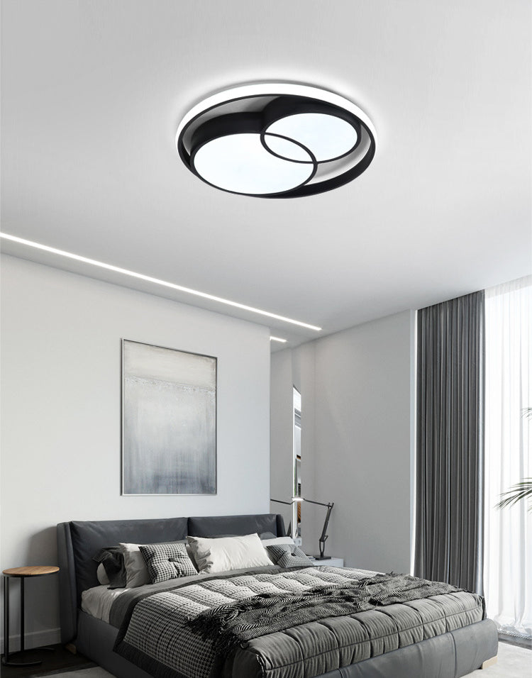 Black Interlocking Circles Design LED Ceiling Light Simplicity Modern Aluminum Lighting Fixture with Acrylic Shade