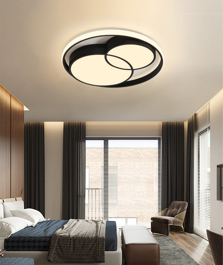 Black Interlocking Circles Design LED Ceiling Light Simplicity Modern Aluminum Lighting Fixture with Acrylic Shade