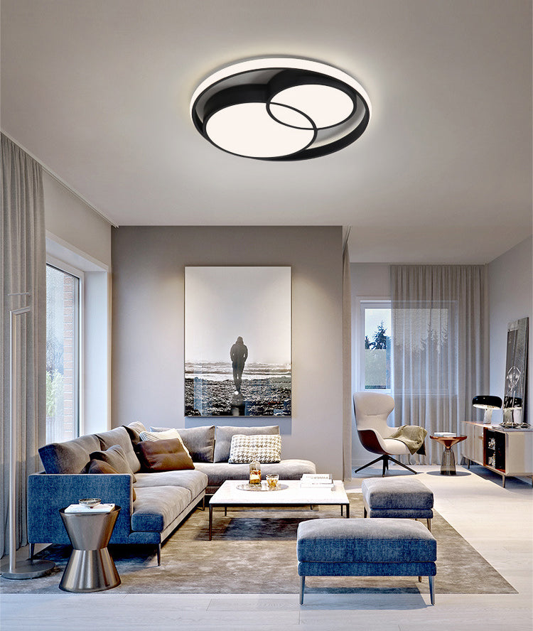 Black Interlocking Circles Design LED Ceiling Light Simplicity Modern Aluminum Lighting Fixture with Acrylic Shade