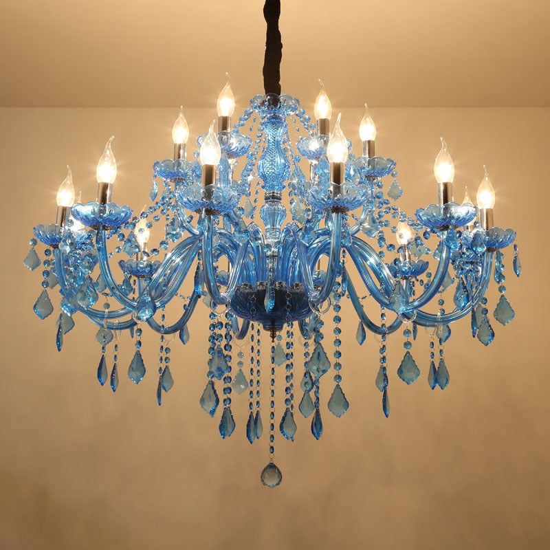 Candle/Bell Crystal hanger kroonluchter modernisme 6/18 lampen blauw hangend licht met schaduw/schaduwloos, 23,5 "/37,5" w