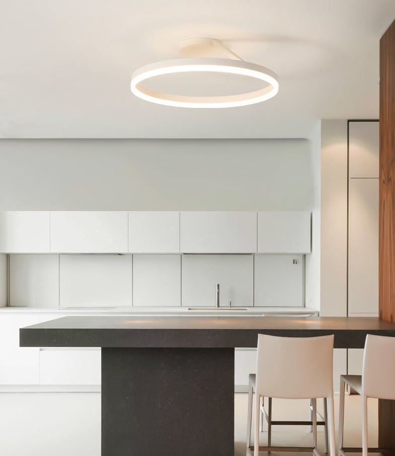 Minimalisme Cirkel LED-plafondlamp Eigentijdse stijl Acryl Semi-inbouwlamp voor slaapkamer-eetkamer