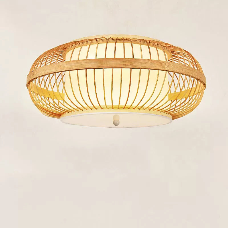 Curved Drum Flush Light Fixtures Rattan Japanese Flush Mount Ceiling Light Fixture