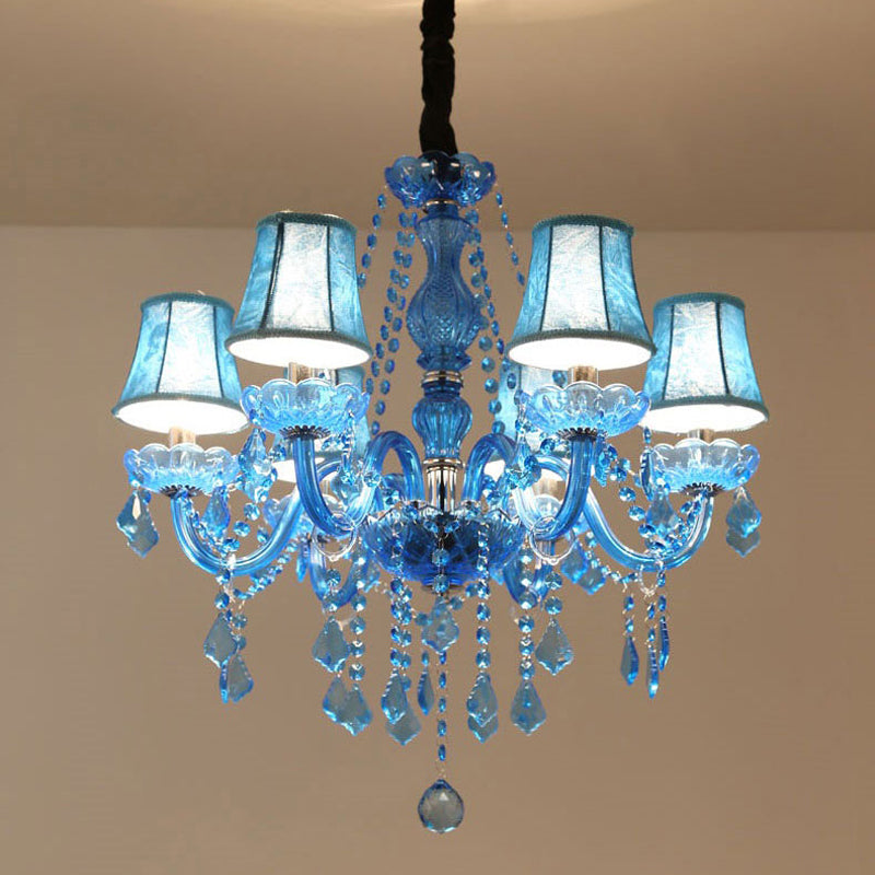 Candle/Bell Crystal hanger kroonluchter modernisme 6/18 lampen blauw hangend licht met schaduw/schaduwloos, 23,5 "/37,5" w