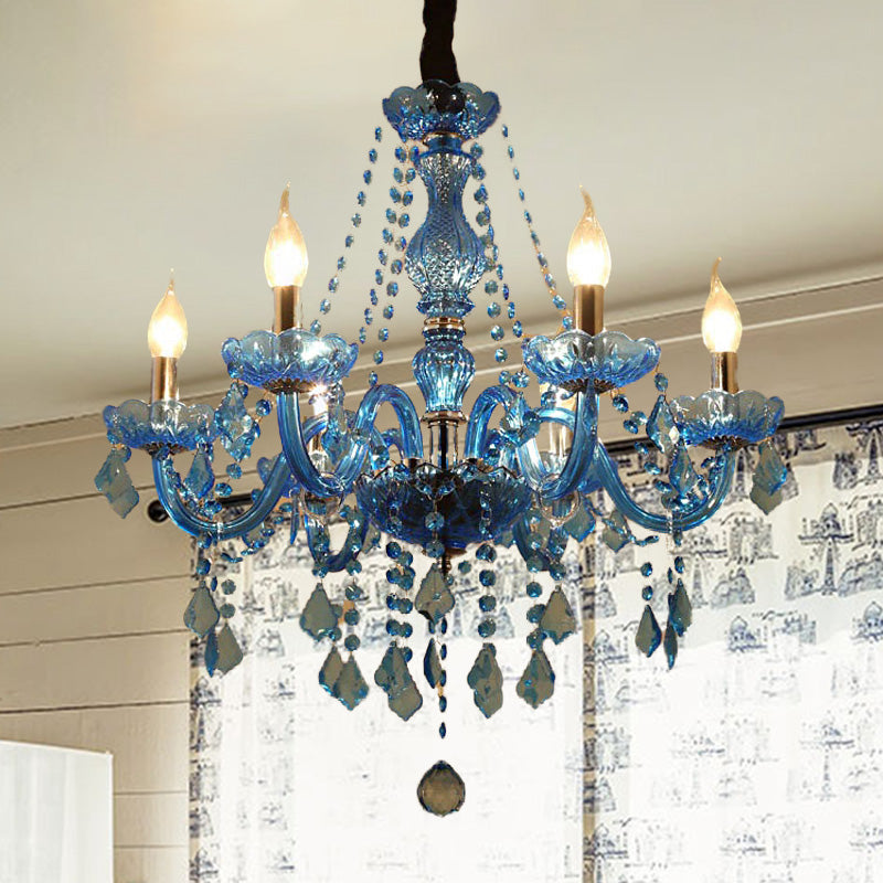 Candle/Bell Crystal hanger kroonluchter modernisme 6/18 lampen blauw hangend licht met schaduw/schaduwloos, 23,5 "/37,5" w
