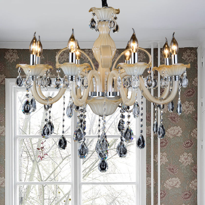 Facetted Crystal Candle Hanging Kronleuchter moderner 6/8/18 Lichter Bräune Deckenlampe für Wohnzimmer, 23,5 "/27,5" /37,5 "W.