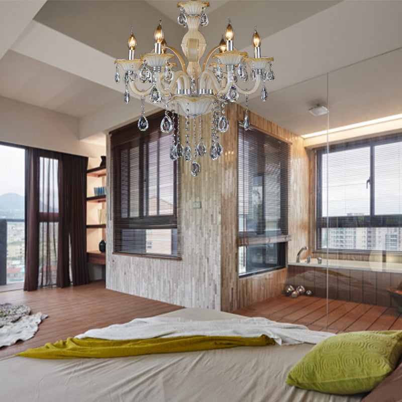 Facetted Crystal Candle Hanging Kronleuchter moderner 6/8/18 Lichter Bräune Deckenlampe für Wohnzimmer, 23,5 "/27,5" /37,5 "W.