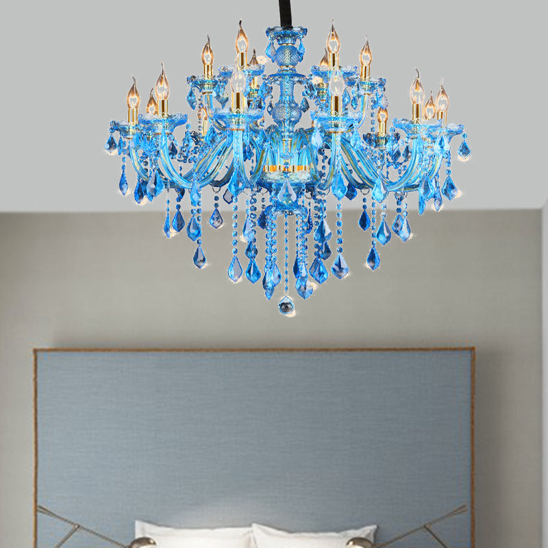 Candelabra blu/Bell Lightier Light Modernism 8/18 teste Luce a sospensione cristallina in vetro smussati con tonalità/ombre, 28 "/37,5" w