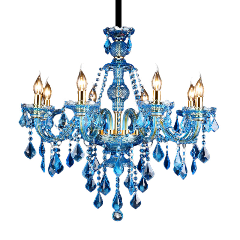 Candelabra blu/Bell Lightier Light Modernism 8/18 teste Luce a sospensione cristallina in vetro smussati con tonalità/ombre, 28 "/37,5" w