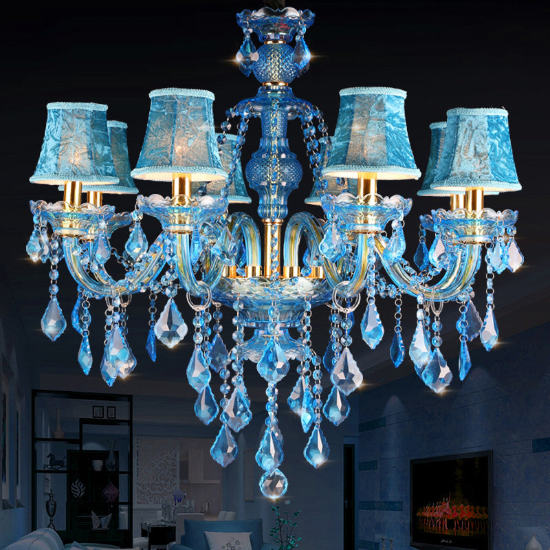 Candelabra blu/Bell Lightier Light Modernism 8/18 teste Luce a sospensione cristallina in vetro smussati con tonalità/ombre, 28 "/37,5" w
