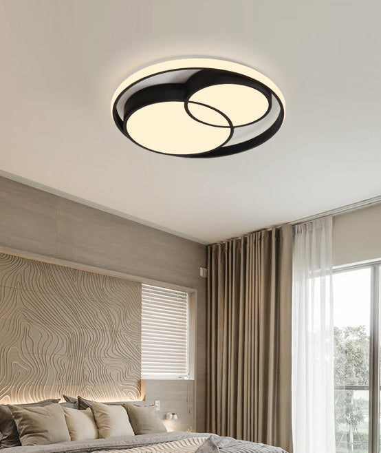 Black Interlocking Circles Design LED Ceiling Light Simplicity Modern Aluminum Lighting Fixture with Acrylic Shade