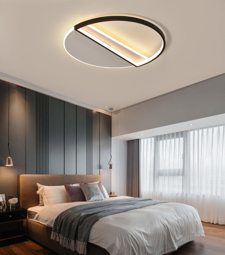 20,5" breite versetzte Halbkreis-Kreativschlafzimmerbeleuchtungskörper-Minimalismus-LED-Deckenleuchte im nordischen Stil in Schwarz