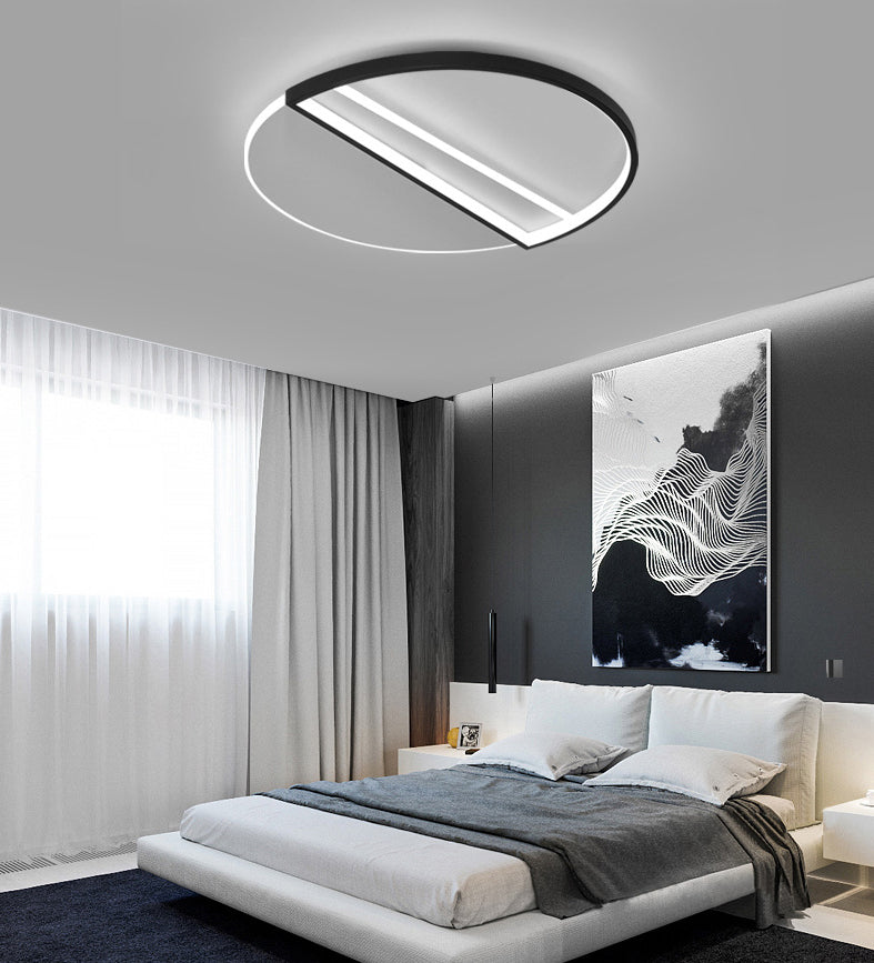 20,5" breite versetzte Halbkreis-Kreativschlafzimmerbeleuchtungskörper-Minimalismus-LED-Deckenleuchte im nordischen Stil in Schwarz