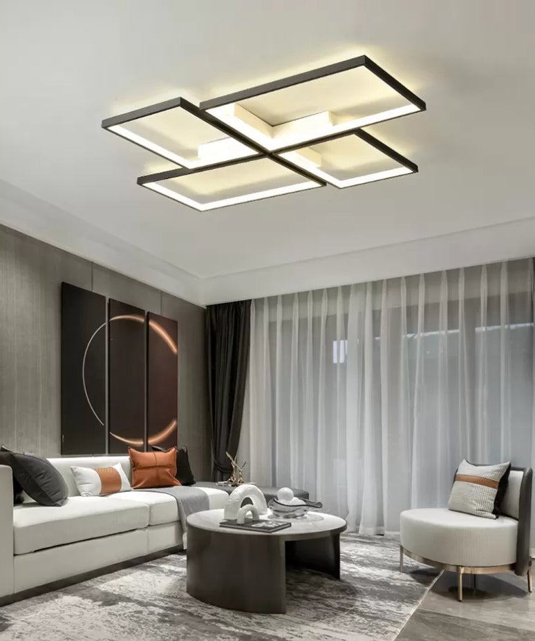 Plafonnier rectangulaire en acrylique, style minimaliste, LED, plafonnier encastré, noir
